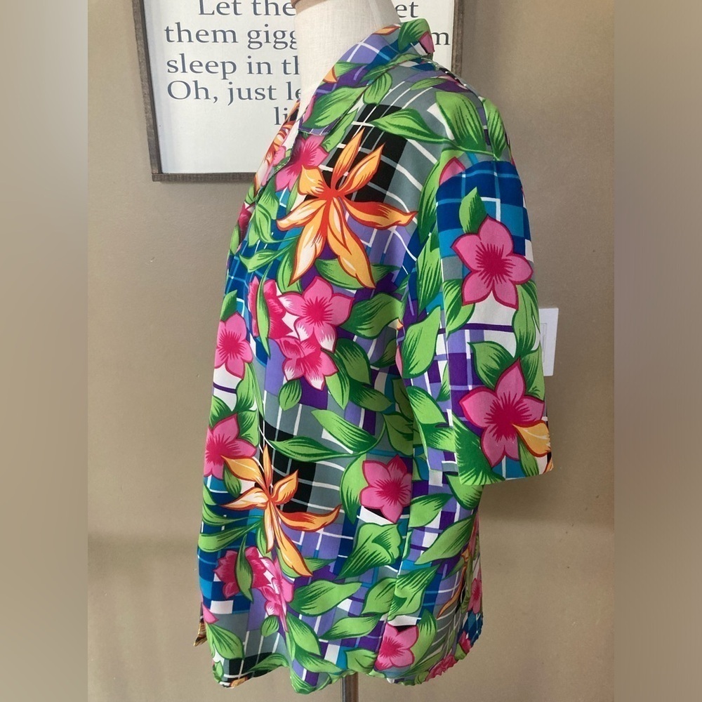 Vintage Teddi hawaiian button down womens M or mens XS shirt floral aloha - Picture 6 of 12